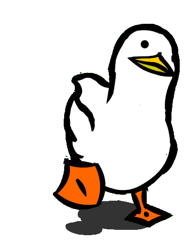 A duck walking across the screen